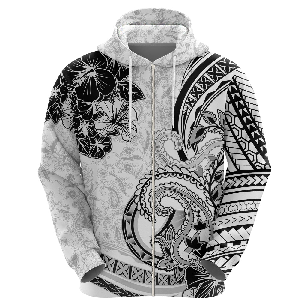 Polynesia Paisley Zip Hoodie Mix White Polynesian Pattern LT05 - Polynesian Pride