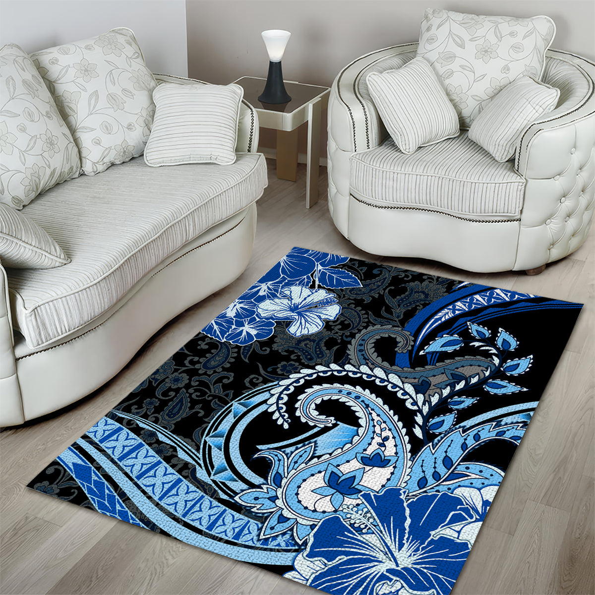 Polynesia Paisley Area Rug Mix Blue Polynesian Pattern
