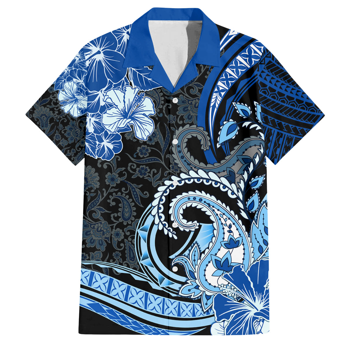 Polynesia Paisley Family Matching Long Sleeve Bodycon Dress and Hawaiian Shirt Mix Blue Polynesian Pattern LT05 Dad's Shirt - Short Sleeve Blue - Polynesian Pride