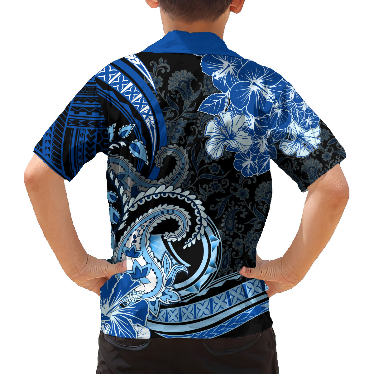 Polynesia Paisley Family Matching Off Shoulder Maxi Dress and Hawaiian Shirt Mix Blue Polynesian Pattern LT05 - Polynesian Pride