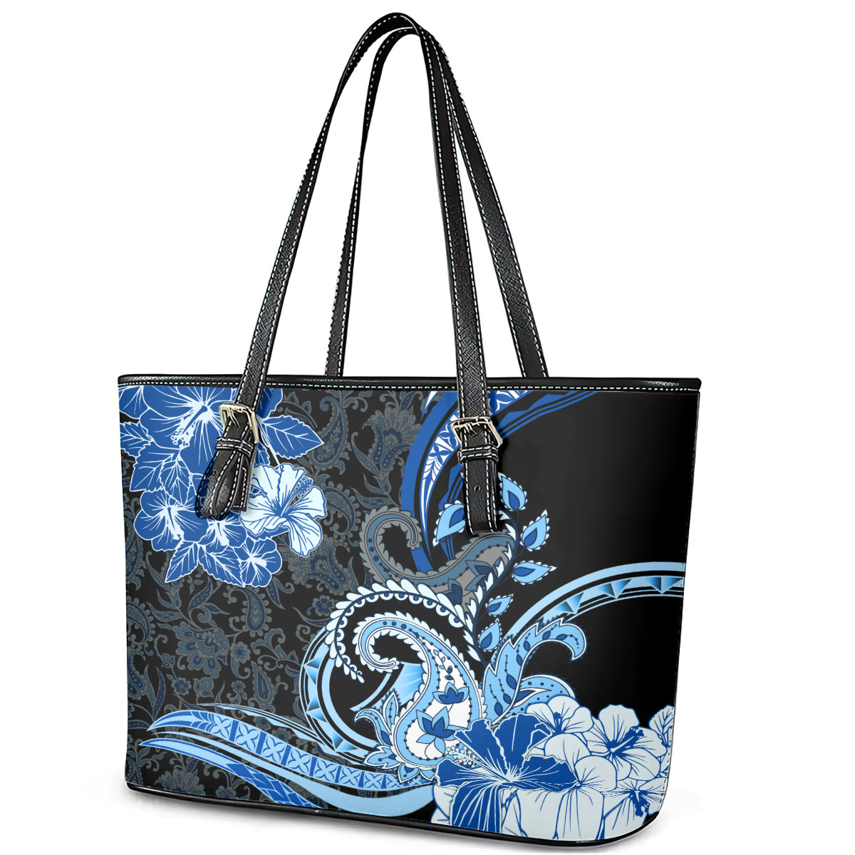 Polynesia Paisley Leather Tote Bag Mix Blue Polynesian Pattern LT05 - Polynesian Pride