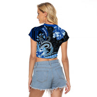 Polynesia Paisley Raglan Cropped T Shirt Mix Blue Polynesian Pattern LT05 - Polynesian Pride