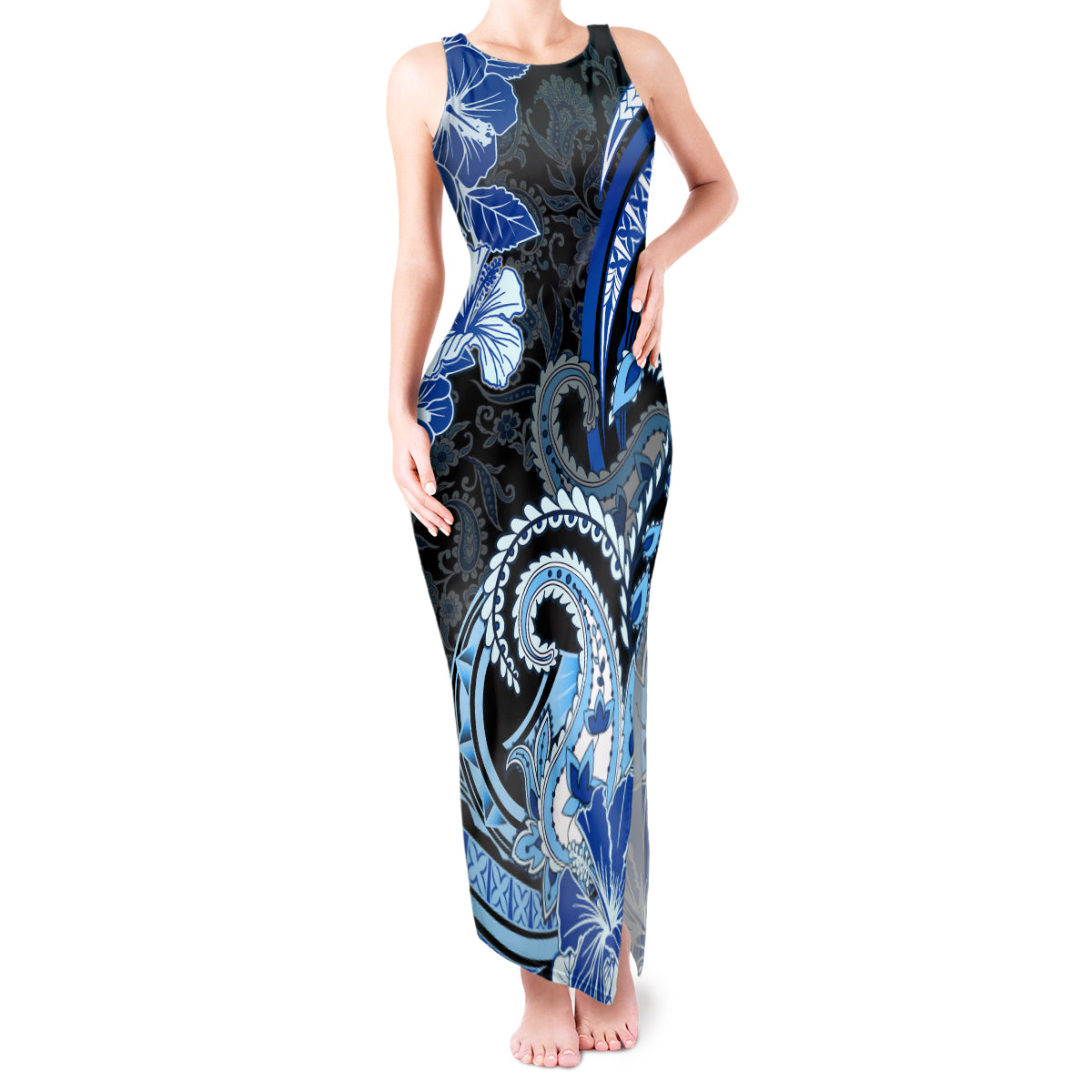 Polynesia Paisley Tank Maxi Dress Mix Blue Polynesian Pattern LT05 Women Blue - Polynesian Pride