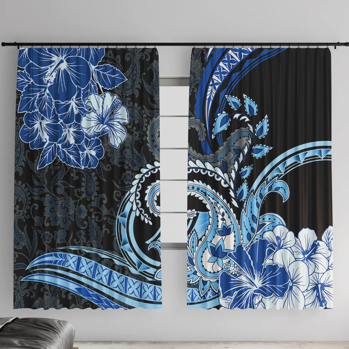 Polynesia Paisley Window Curtain Mix Blue Polynesian Pattern