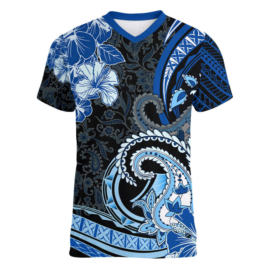 Polynesia Paisley Women V Neck T Shirt Mix Blue Polynesian Pattern LT05 Female Blue - Polynesian Pride