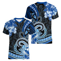Polynesia Paisley Women V Neck T Shirt Mix Blue Polynesian Pattern LT05 - Polynesian Pride