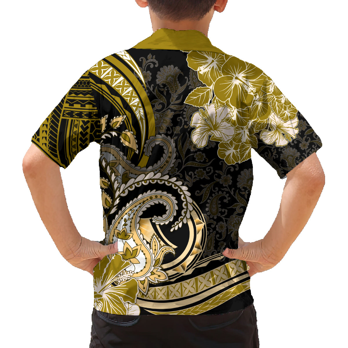 Polynesia Paisley Family Matching Off Shoulder Maxi Dress and Hawaiian Shirt Mix Gold Polynesian Pattern LT05 - Polynesian Pride