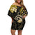 Polynesia Paisley Family Matching Off Shoulder Short Dress and Hawaiian Shirt Mix Gold Polynesian Pattern LT05 Mom's Dress Gold - Polynesian Pride