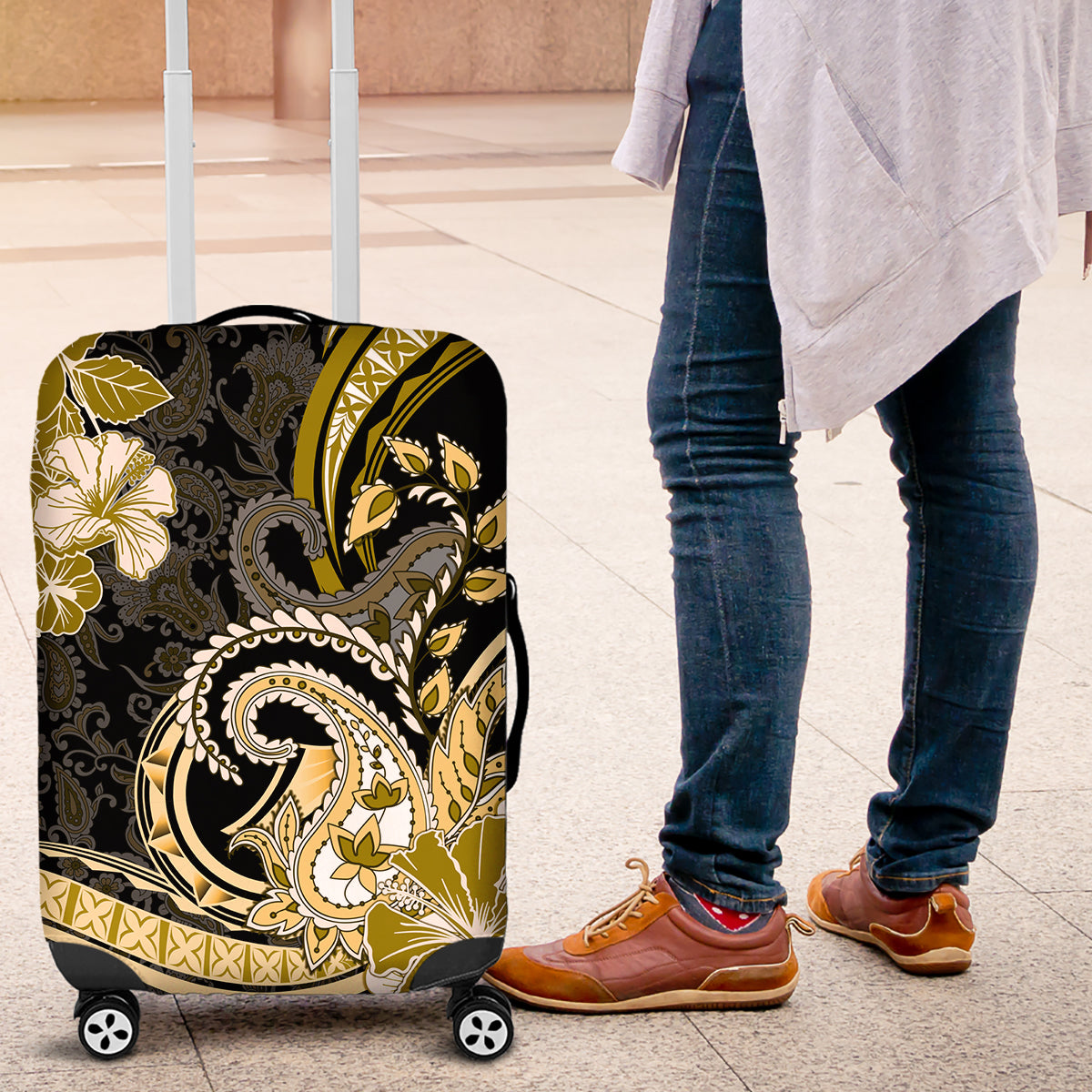 Polynesia Paisley Luggage Cover Mix Gold Polynesian Pattern
