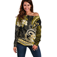 Polynesia Paisley Off Shoulder Sweater Mix Gold Polynesian Pattern LT05 Women Gold - Polynesian Pride