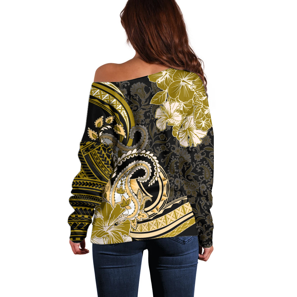 Polynesia Paisley Off Shoulder Sweater Mix Gold Polynesian Pattern LT05 - Polynesian Pride