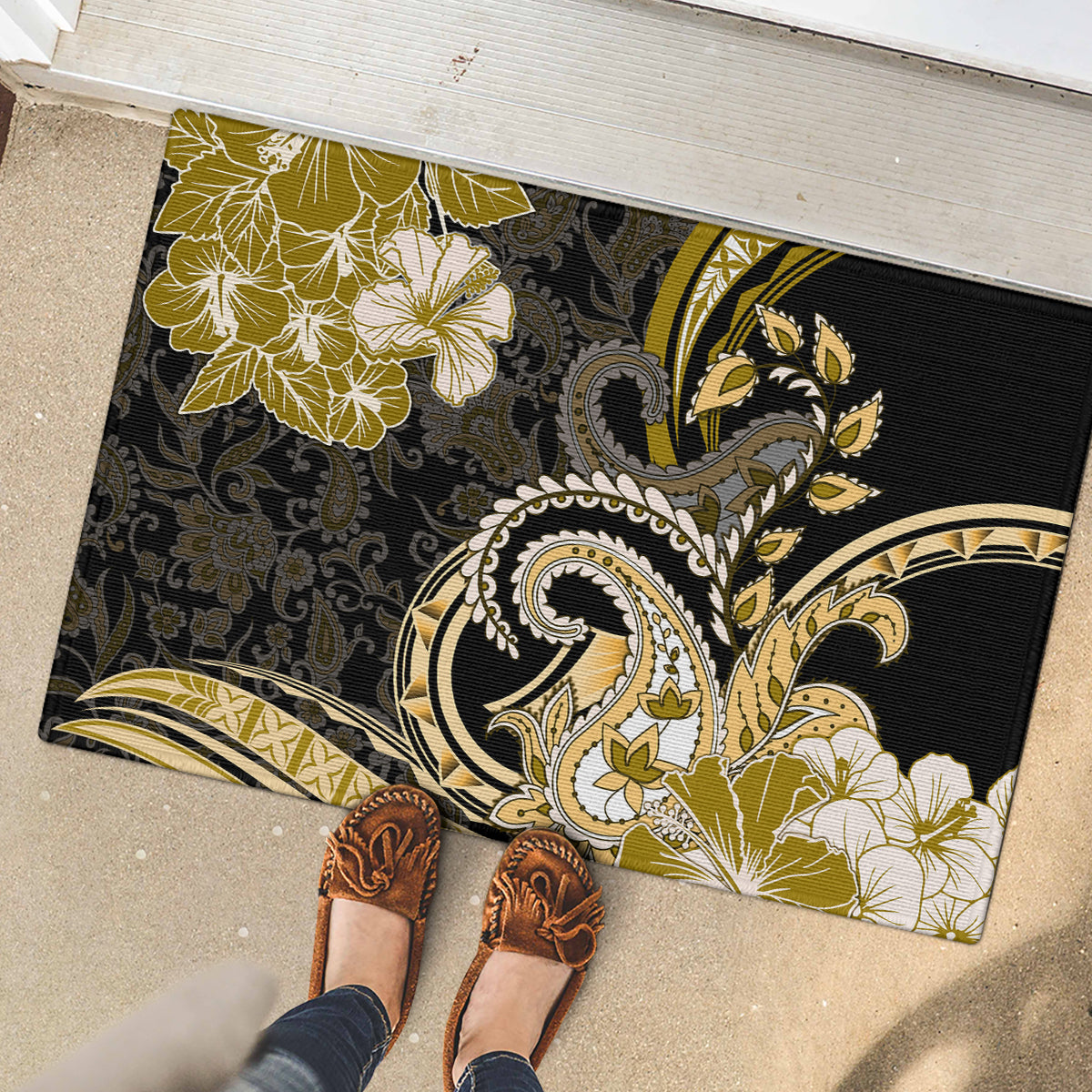 Polynesia Paisley Rubber Doormat Mix Gold Polynesian Pattern LT05 - Polynesian Pride