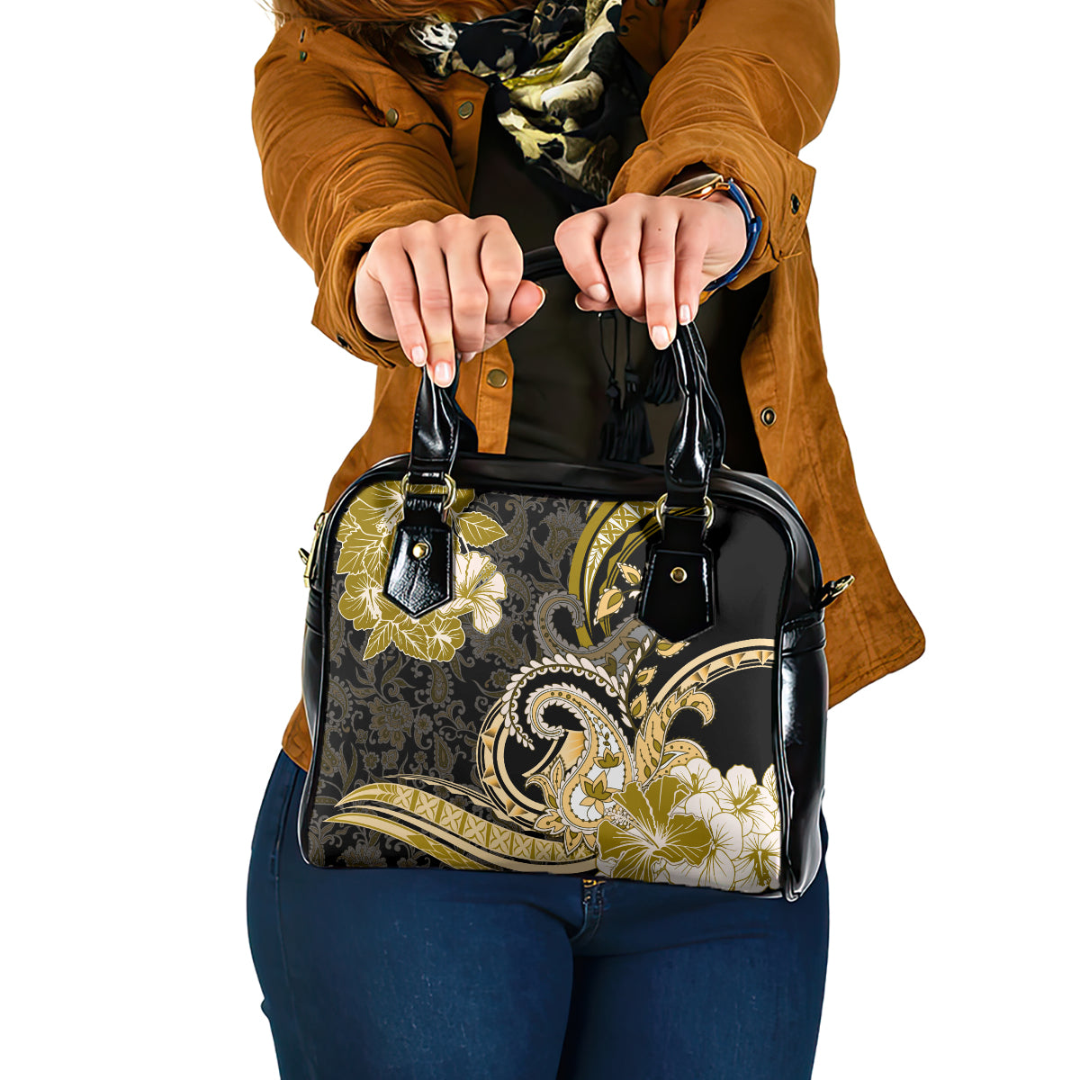 Polynesia Paisley Shoulder Handbag Mix Gold Polynesian Pattern