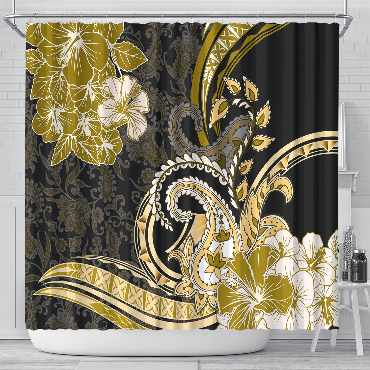 Polynesia Paisley Shower Curtain Mix Gold Polynesian Pattern