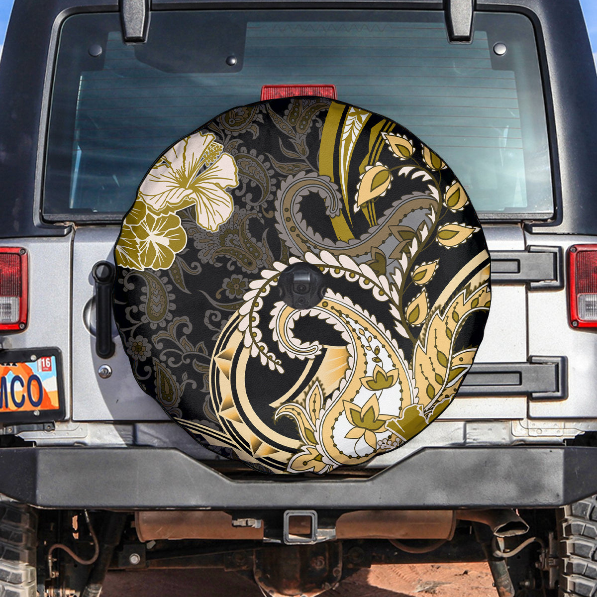 Polynesia Paisley Spare Tire Cover Mix Gold Polynesian Pattern