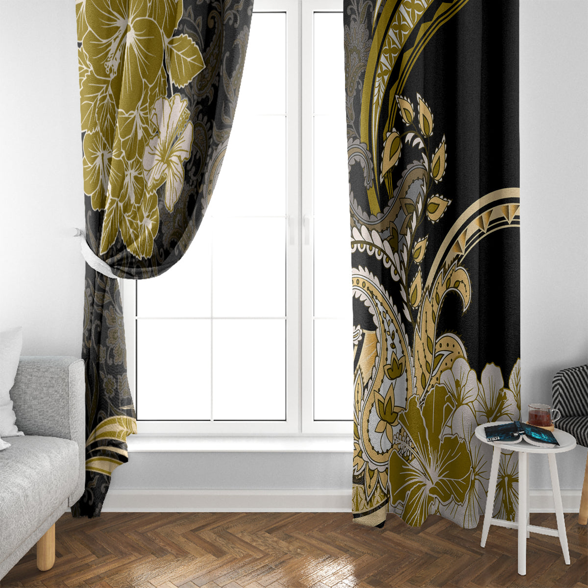 Polynesia Paisley Window Curtain Mix Gold Polynesian Pattern LT05 - Polynesian Pride