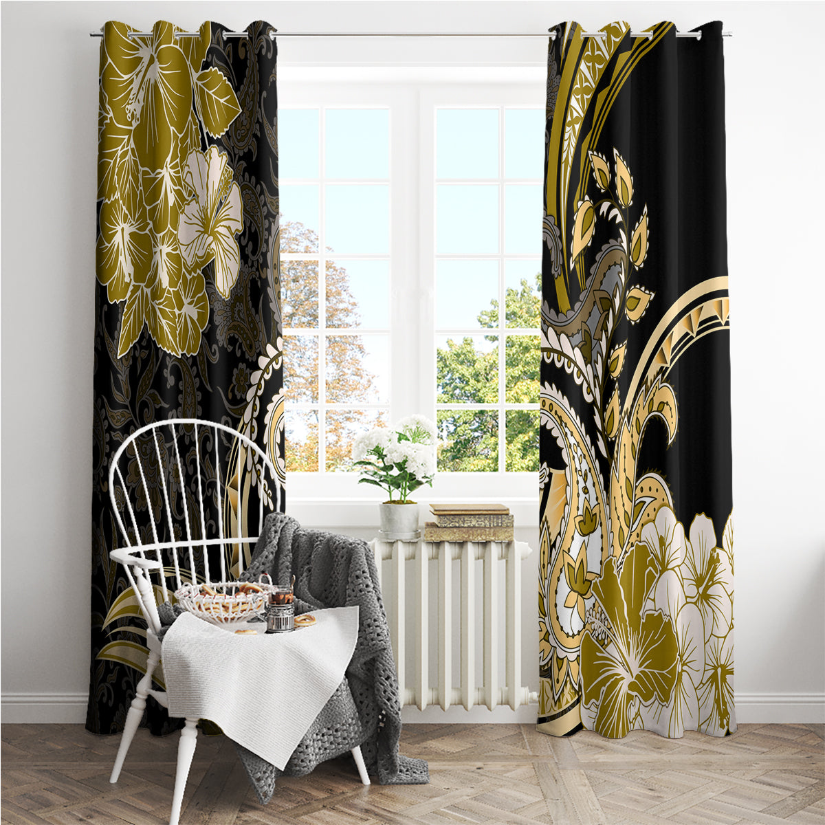 Polynesia Paisley Window Curtain Mix Gold Polynesian Pattern LT05 - Polynesian Pride