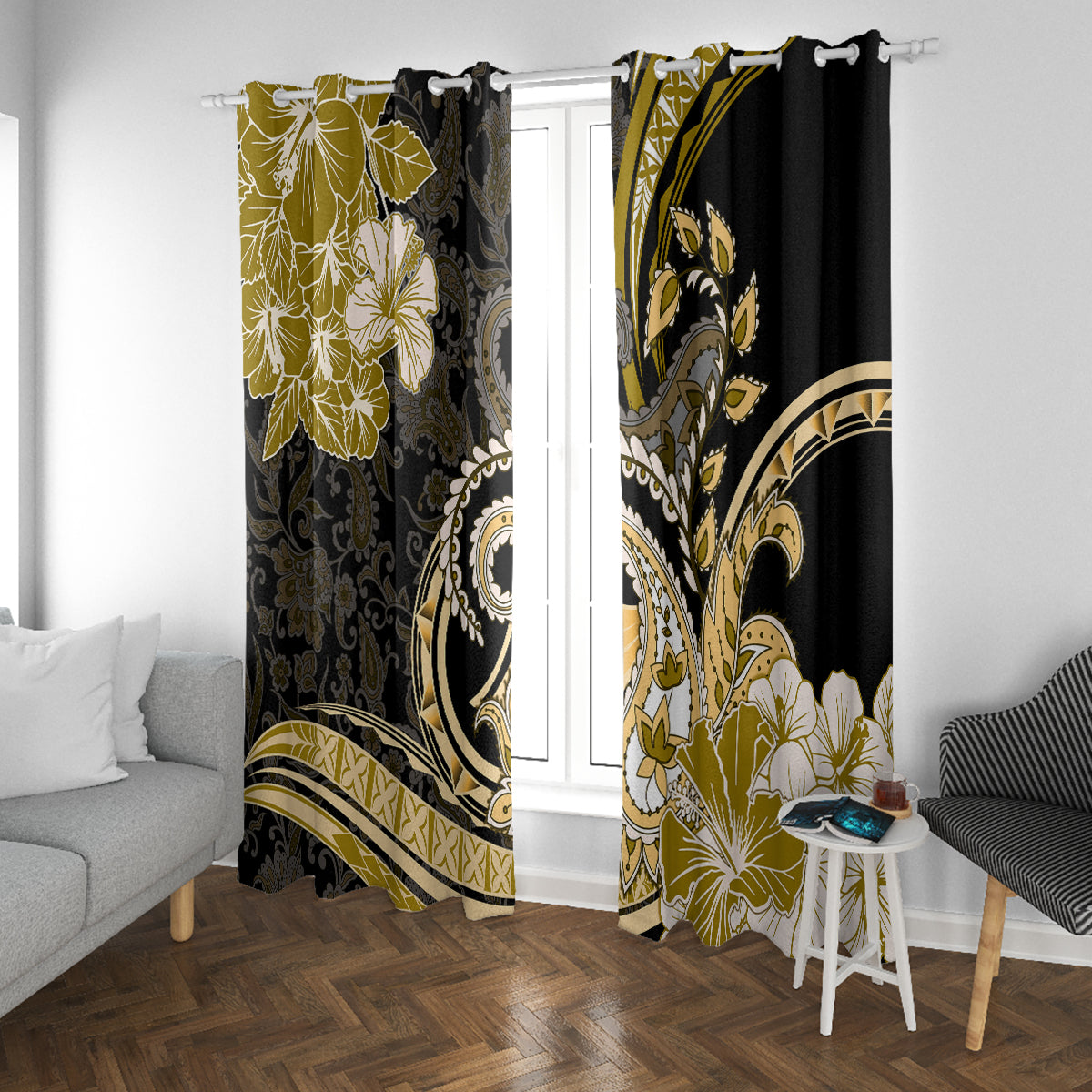 Polynesia Paisley Window Curtain Mix Gold Polynesian Pattern LT05 With Grommets Gold - Polynesian Pride
