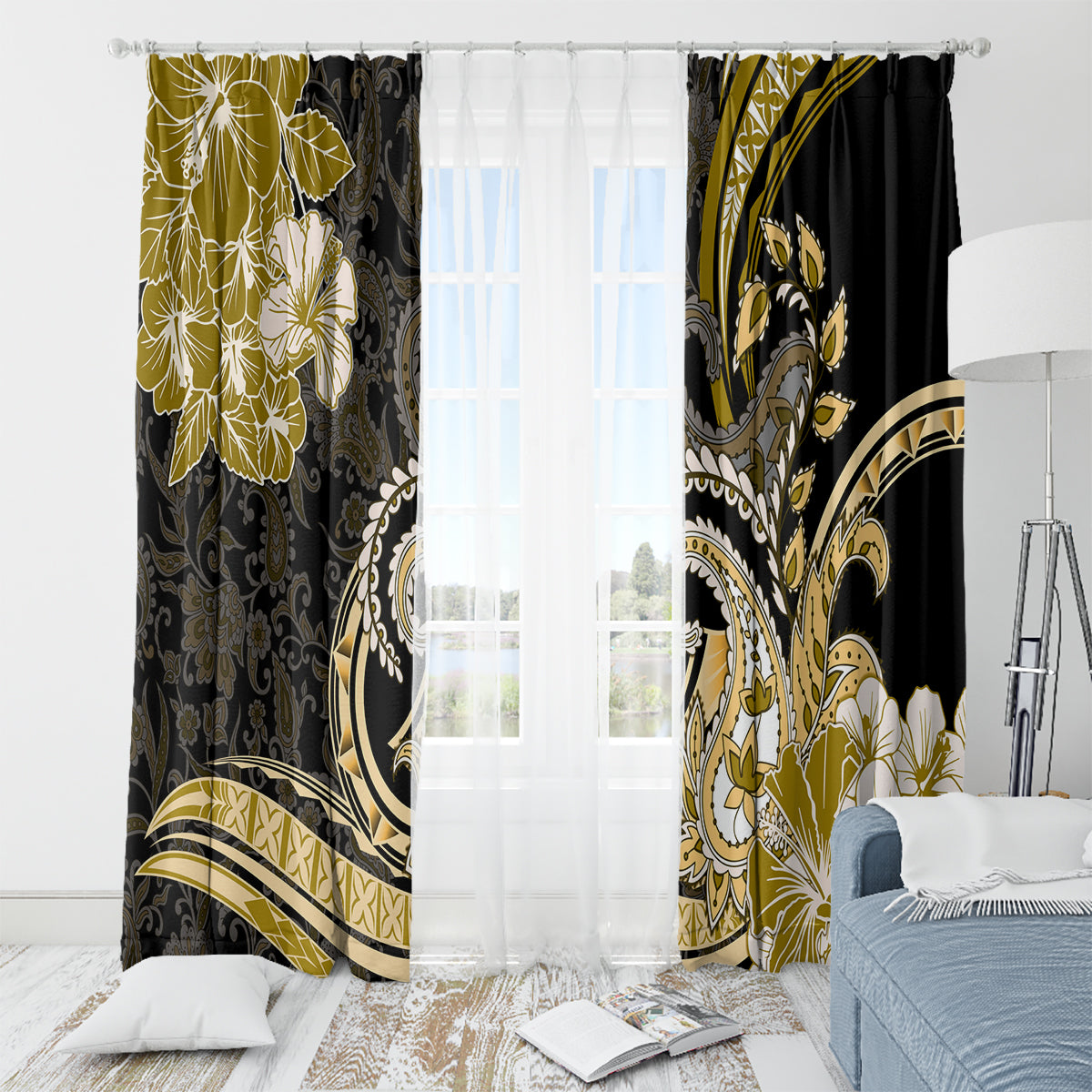 Polynesia Paisley Window Curtain Mix Gold Polynesian Pattern LT05 - Polynesian Pride