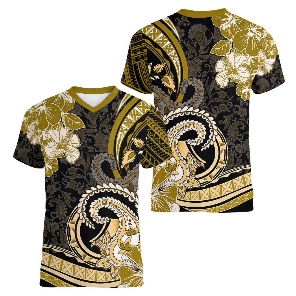 Polynesia Paisley Women V Neck T Shirt Mix Gold Polynesian Pattern LT05 - Polynesian Pride