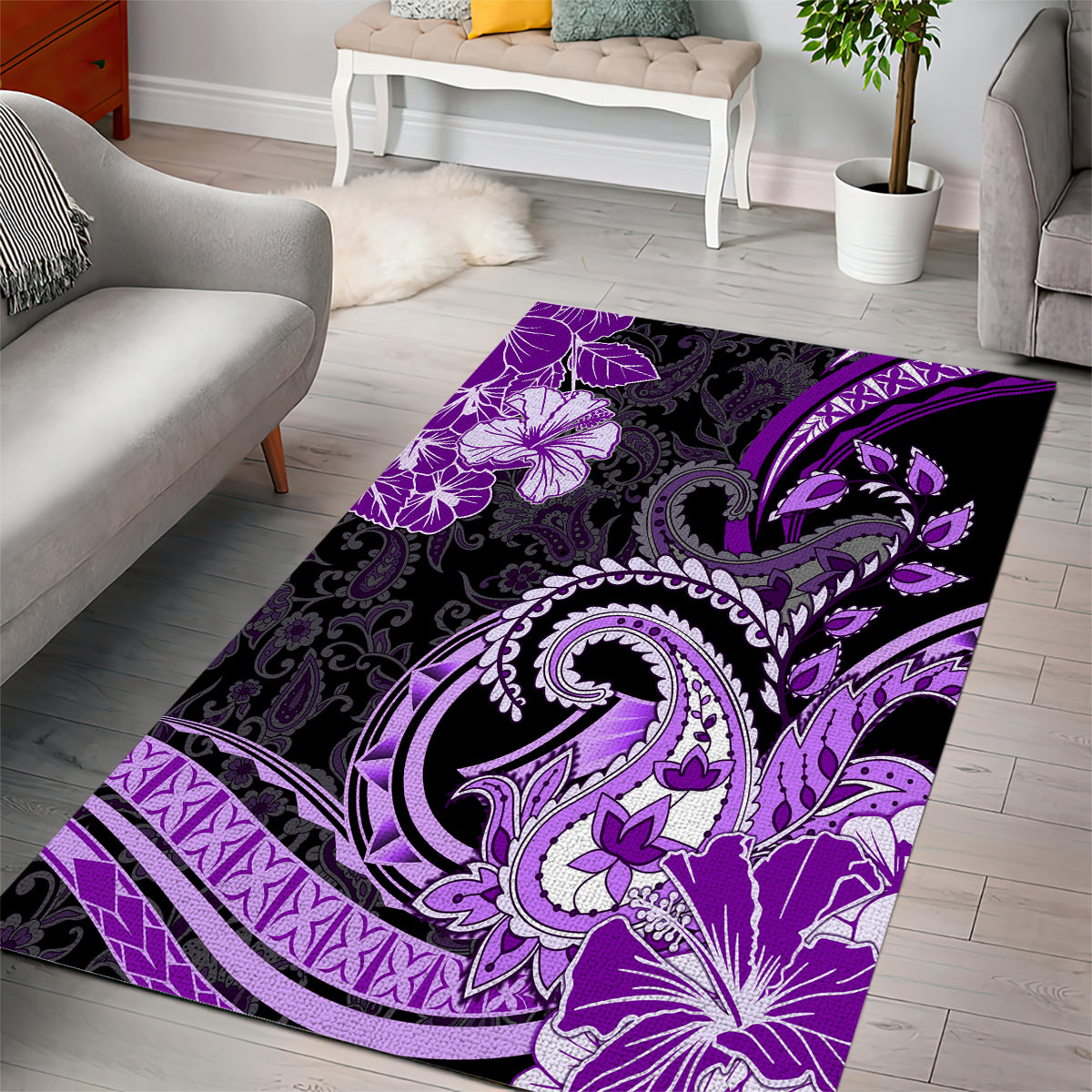 Polynesia Paisley Area Rug Mix Purple Polynesian Pattern