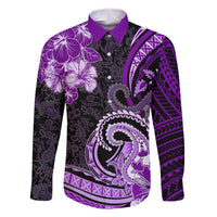 Polynesia Paisley Family Matching Off Shoulder Long Sleeve Dress and Hawaiian Shirt Mix Purple Polynesian Pattern LT05 Dad's Shirt - Long Sleeve Purple - Polynesian Pride
