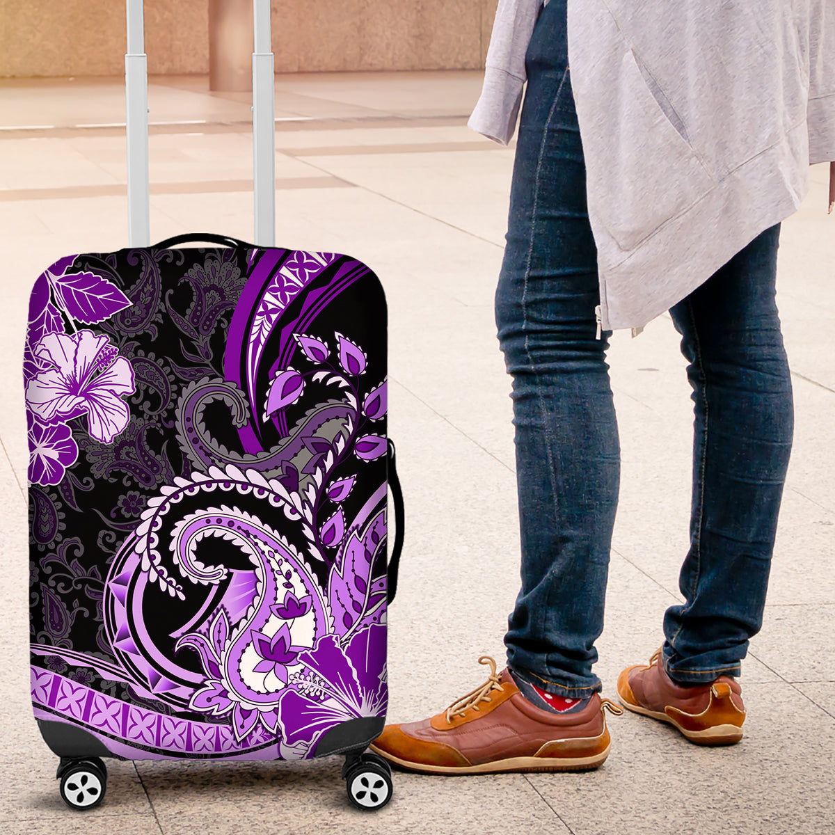 Polynesia Paisley Luggage Cover Mix Purple Polynesian Pattern