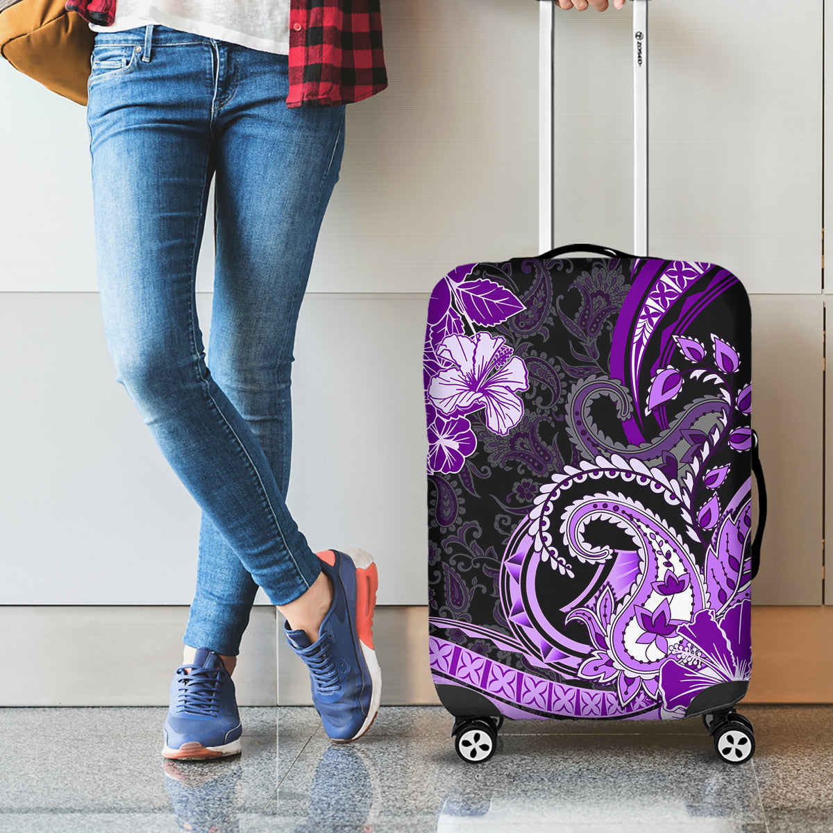 Polynesia Paisley Luggage Cover Mix Purple Polynesian Pattern