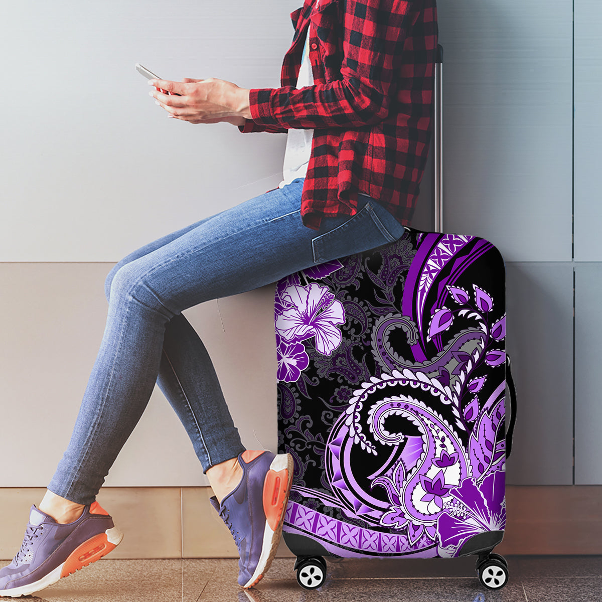 Polynesia Paisley Luggage Cover Mix Purple Polynesian Pattern