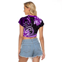 Polynesia Paisley Raglan Cropped T Shirt Mix Purple Polynesian Pattern LT05 - Polynesian Pride