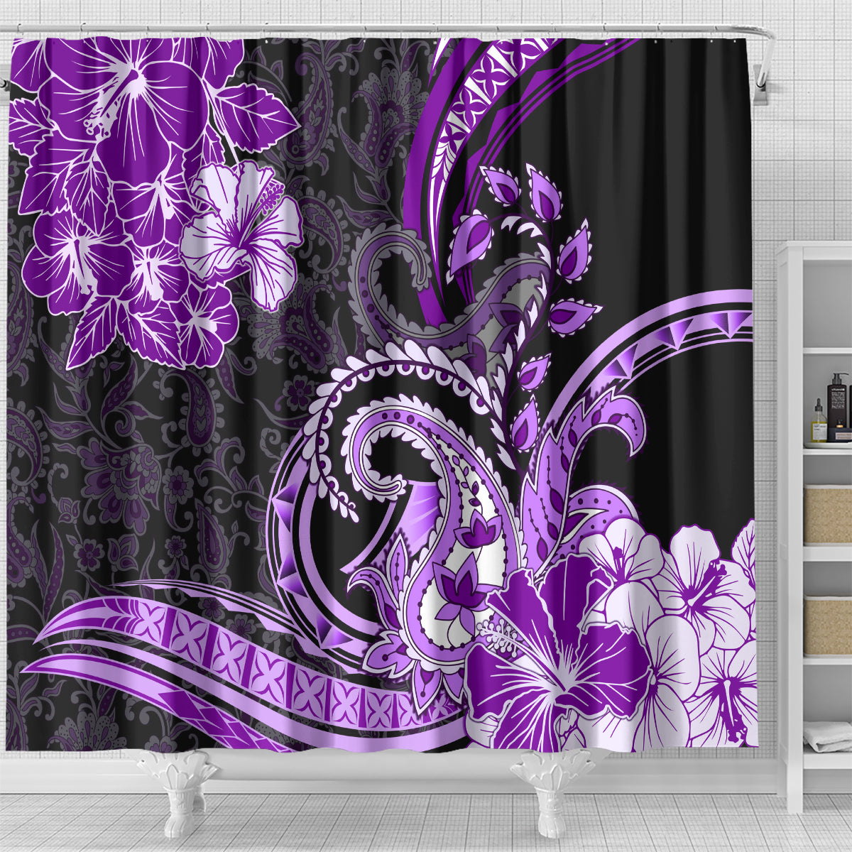 Polynesia Paisley Shower Curtain Mix Purple Polynesian Pattern