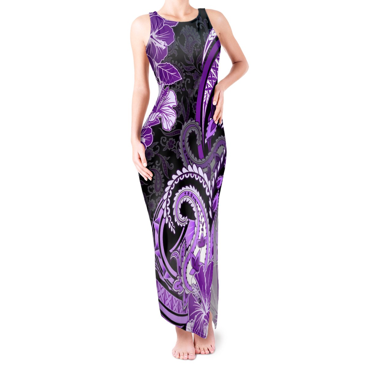 Polynesia Paisley Tank Maxi Dress Mix Purple Polynesian Pattern LT05 Women Purple - Polynesian Pride