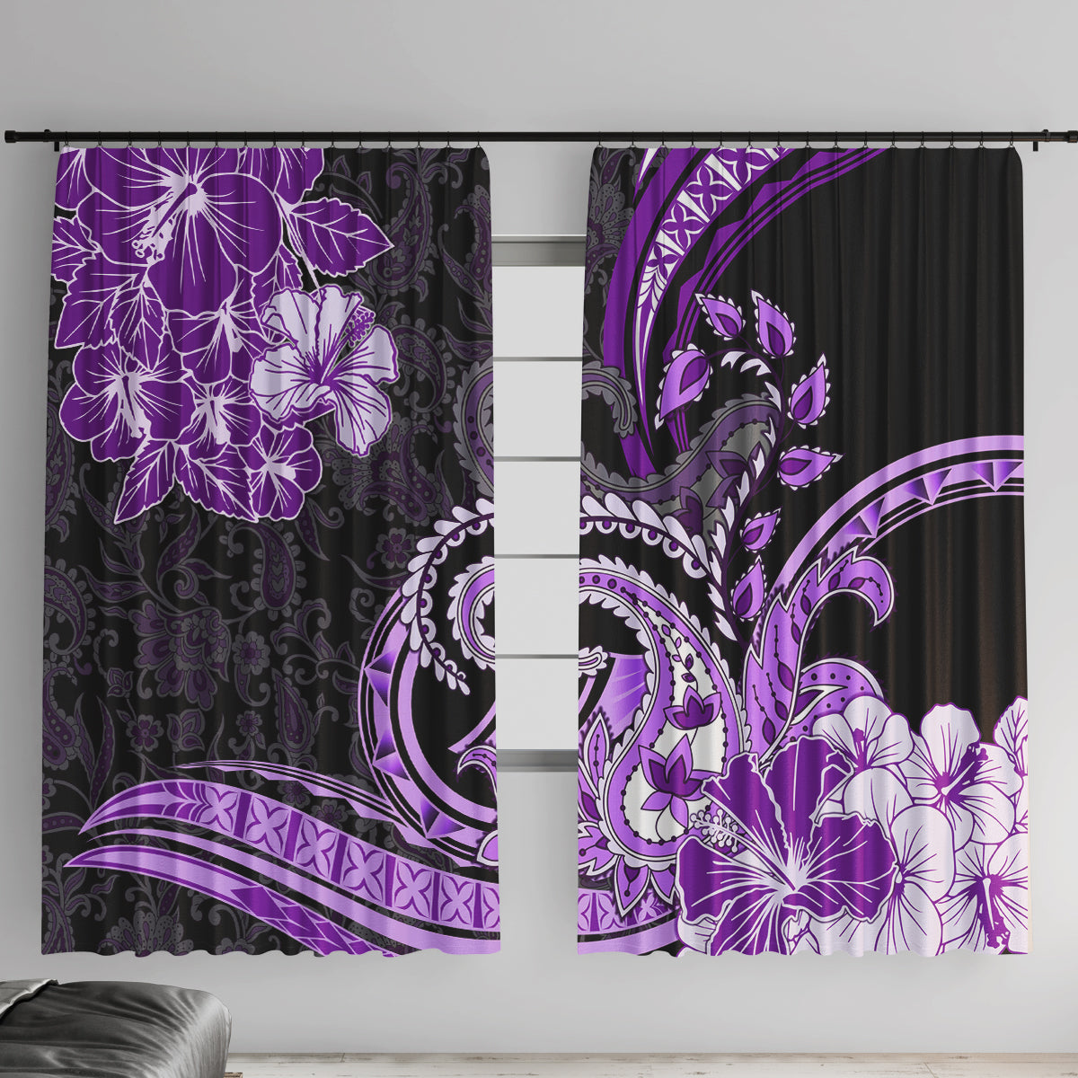 Polynesia Paisley Window Curtain Mix Purple Polynesian Pattern