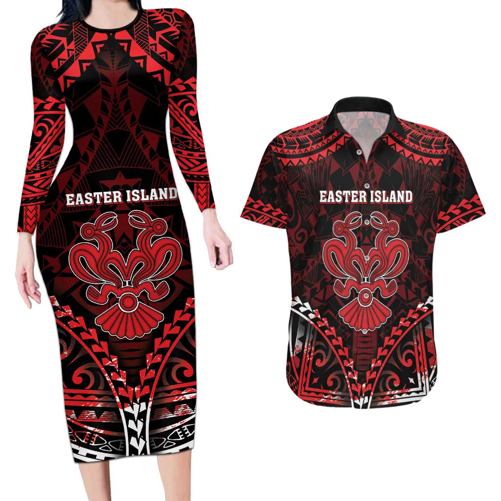 Personalised Easter Island Couples Matching Long Sleeve Bodycon Dress and Hawaiian Shirt Polynesian Pattern Emblem LT05 Black - Polynesian Pride
