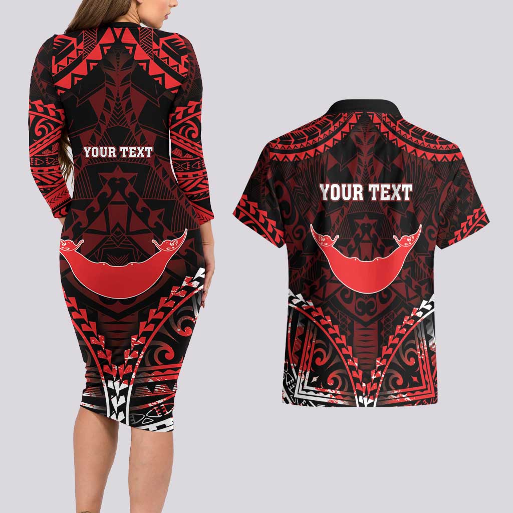 Personalised Easter Island Couples Matching Long Sleeve Bodycon Dress and Hawaiian Shirt Polynesian Pattern Emblem LT05 - Polynesian Pride