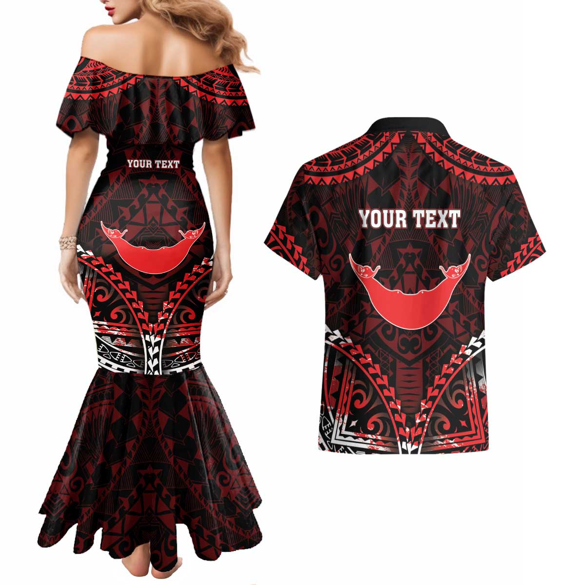 Personalised Easter Island Couples Matching Mermaid Dress and Hawaiian Shirt Polynesian Pattern Emblem LT05 - Polynesian Pride