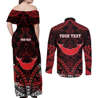 Personalised Easter Island Couples Matching Off Shoulder Maxi Dress and Long Sleeve Button Shirt Polynesian Pattern Emblem LT05 - Polynesian Pride