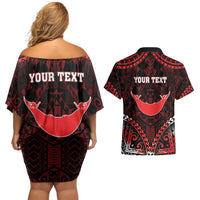 Personalised Easter Island Couples Matching Off Shoulder Short Dress and Hawaiian Shirt Polynesian Pattern Emblem LT05 - Polynesian Pride