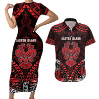 Personalised Easter Island Couples Matching Short Sleeve Bodycon Dress and Hawaiian Shirt Polynesian Pattern Emblem LT05 Black - Polynesian Pride