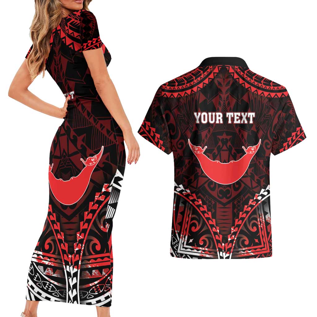 Personalised Easter Island Couples Matching Short Sleeve Bodycon Dress and Hawaiian Shirt Polynesian Pattern Emblem LT05 - Polynesian Pride