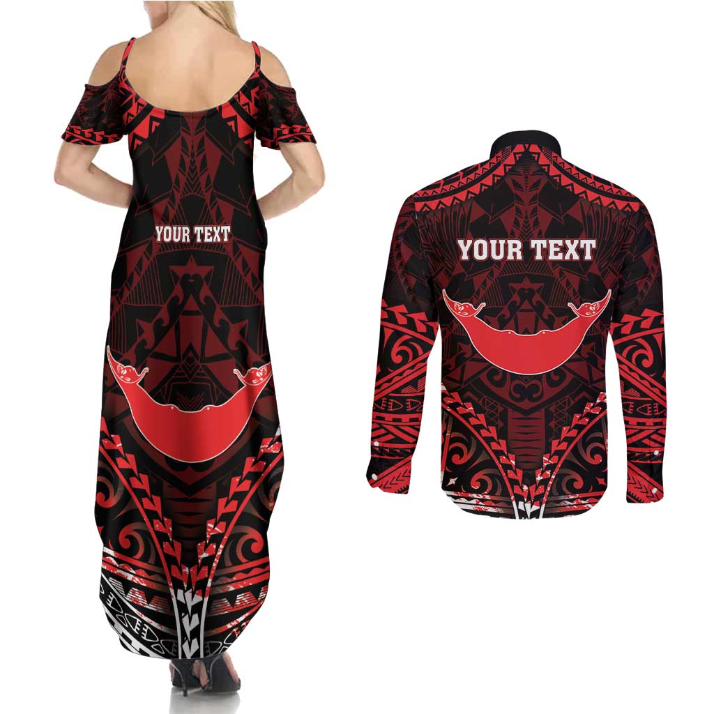 Personalised Easter Island Couples Matching Summer Maxi Dress and Long Sleeve Button Shirt Polynesian Pattern Emblem