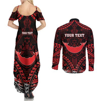 Personalised Easter Island Couples Matching Summer Maxi Dress and Long Sleeve Button Shirt Polynesian Pattern Emblem