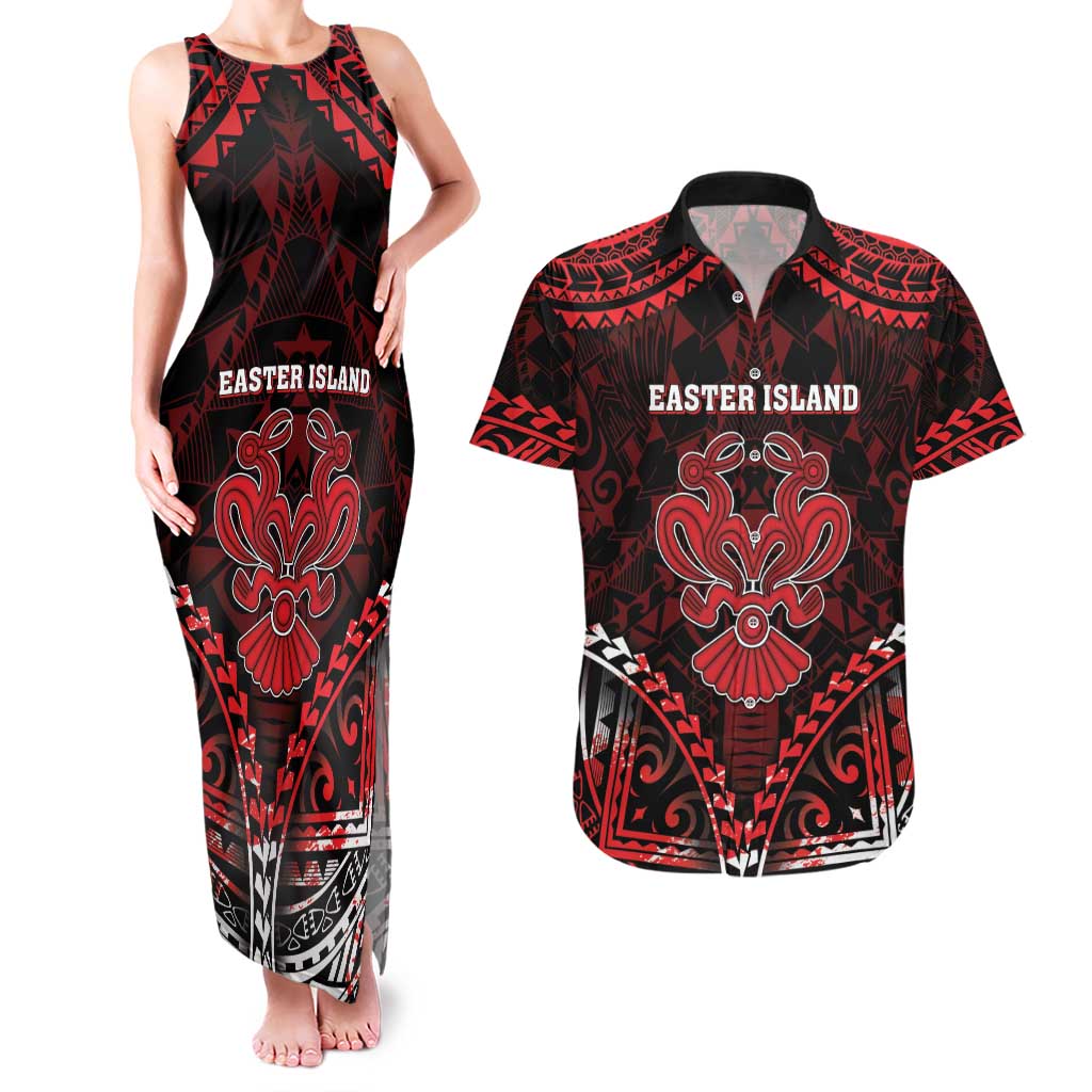 Personalised Easter Island Couples Matching Tank Maxi Dress and Hawaiian Shirt Polynesian Pattern Emblem LT05 Black - Polynesian Pride