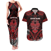 Personalised Easter Island Couples Matching Tank Maxi Dress and Hawaiian Shirt Polynesian Pattern Emblem LT05 Black - Polynesian Pride