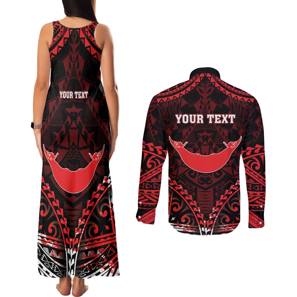 Personalised Easter Island Couples Matching Tank Maxi Dress and Long Sleeve Button Shirt Polynesian Pattern Emblem LT05 - Polynesian Pride