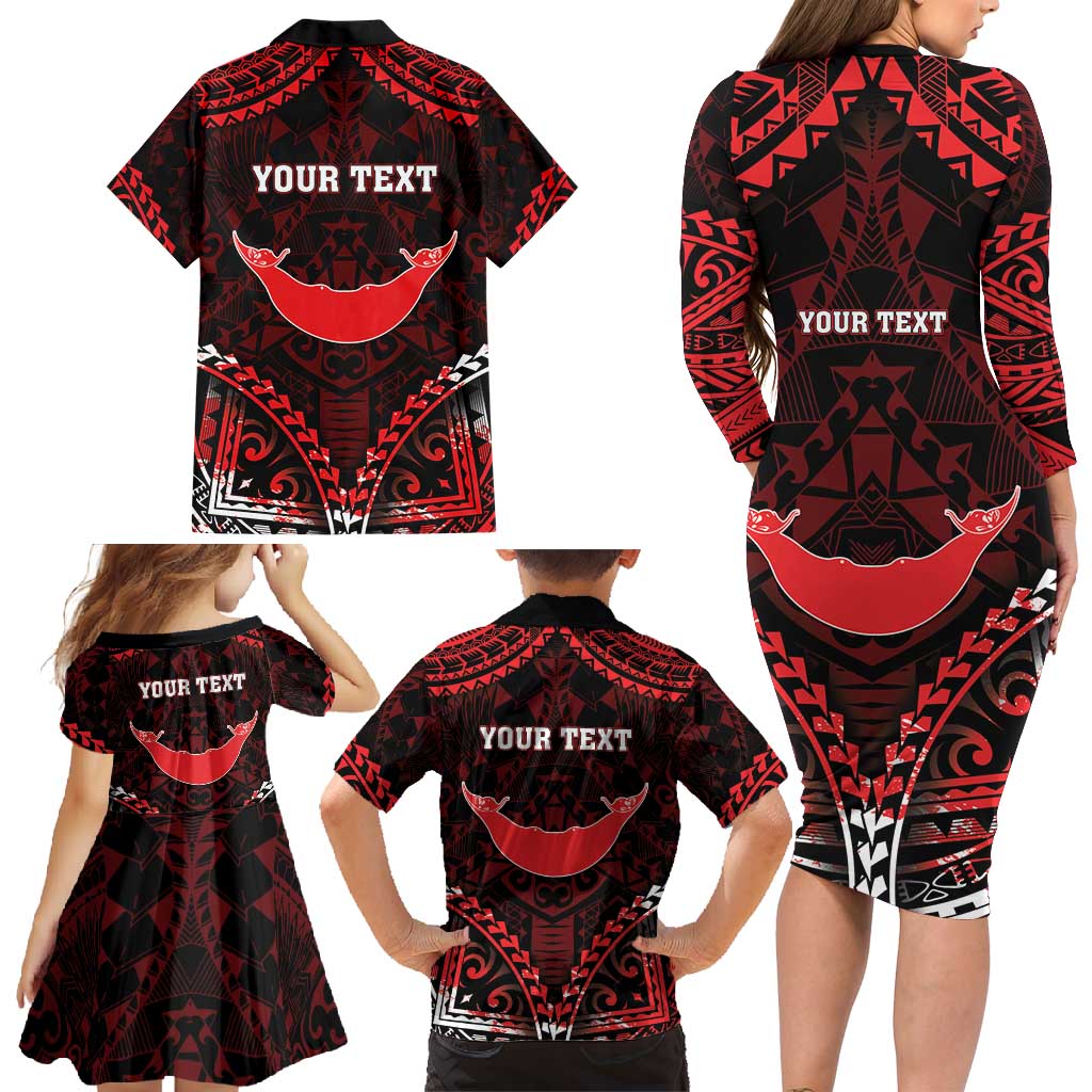 Personalised Easter Island Family Matching Long Sleeve Bodycon Dress and Hawaiian Shirt Polynesian Pattern Emblem
