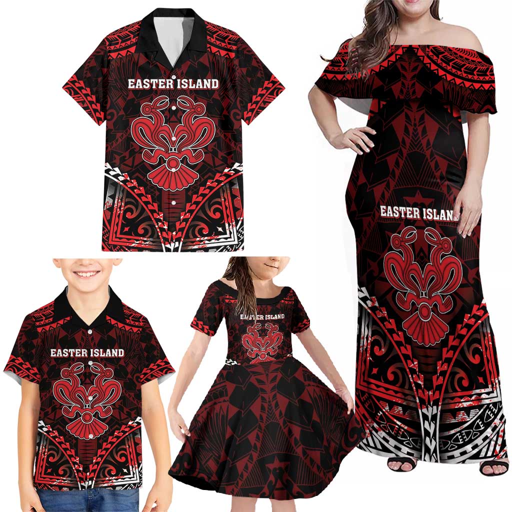 Personalised Easter Island Family Matching Off Shoulder Maxi Dress and Hawaiian Shirt Polynesian Pattern Emblem