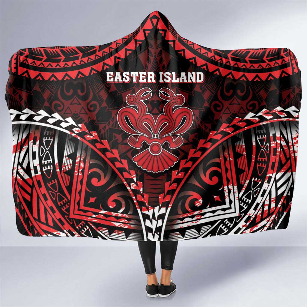 Easter Island Hooded Blanket Polynesian Pattern Emblem LT05 One Size Black - Polynesian Pride