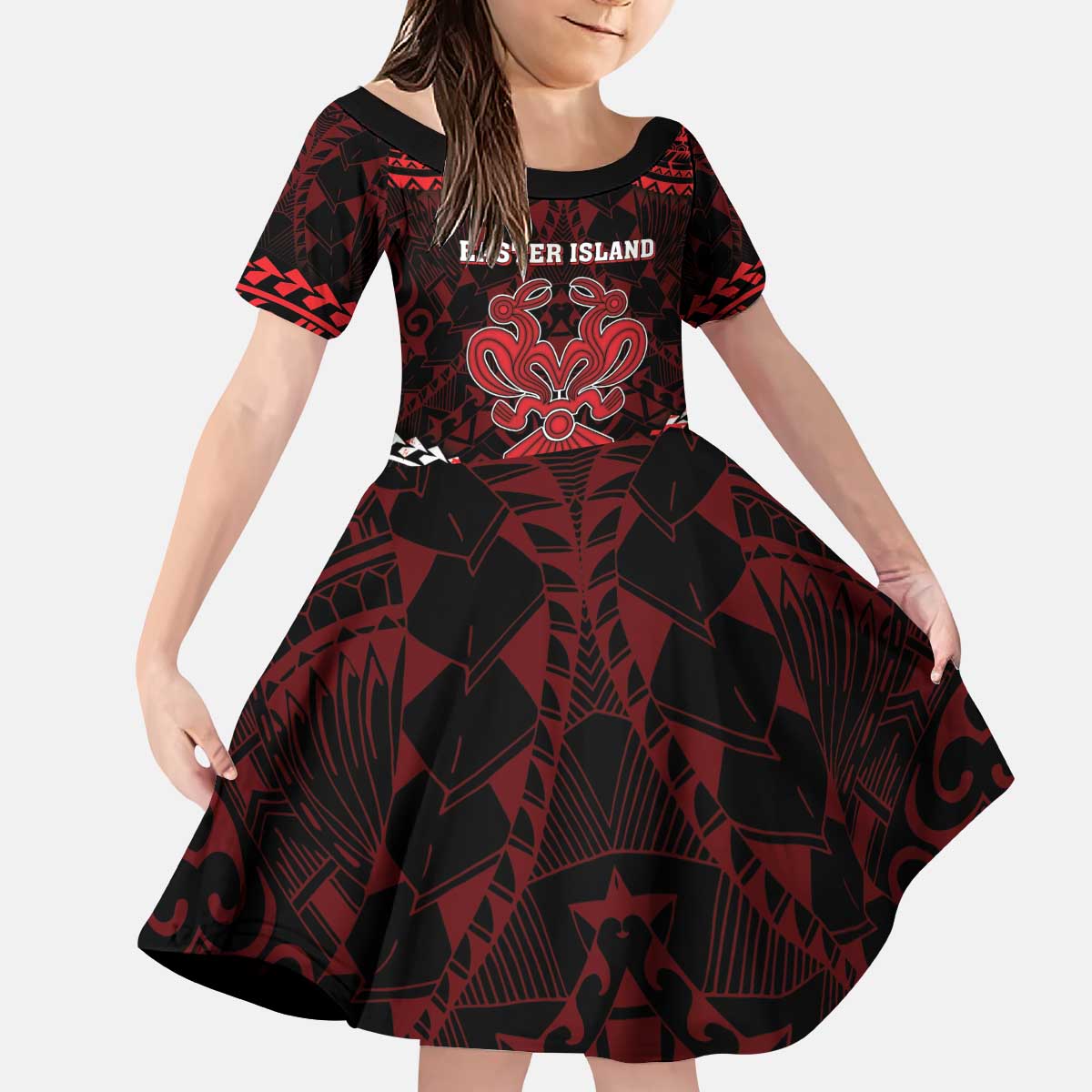 Personalised Easter Island Kid Short Sleeve Dress Polynesian Pattern Emblem LT05 KID Black - Polynesian Pride