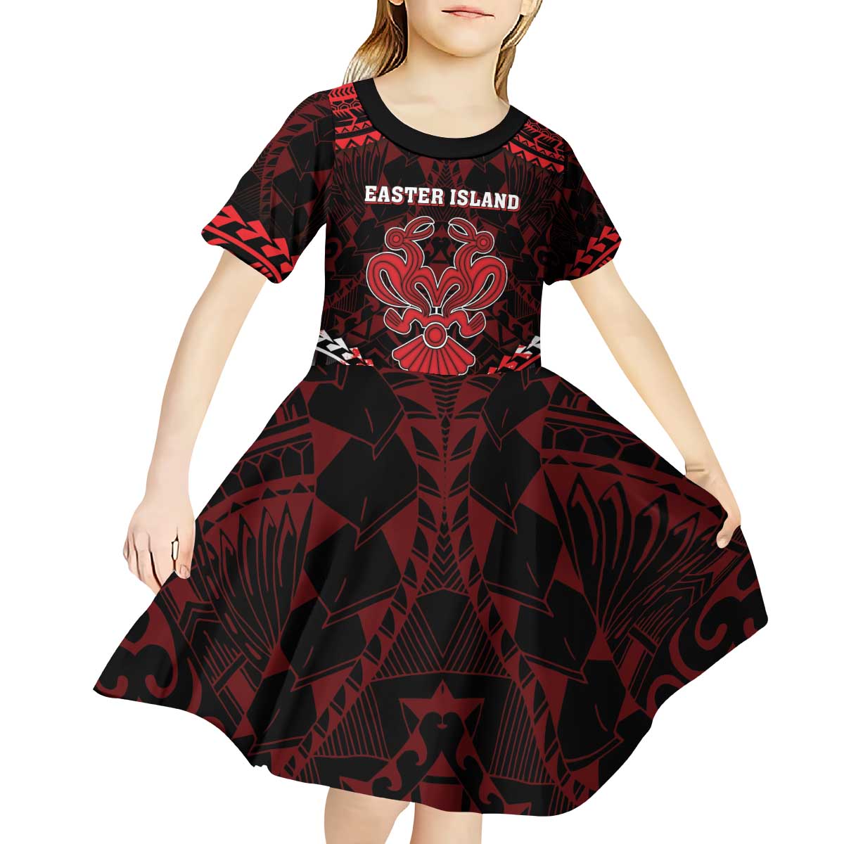 Personalised Easter Island Kid Short Sleeve Dress Polynesian Pattern Emblem LT05 - Polynesian Pride